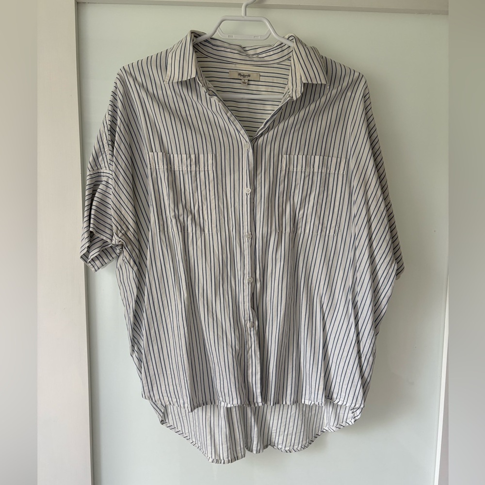 Madewell White and Navy Stripe Button-Down Shirt